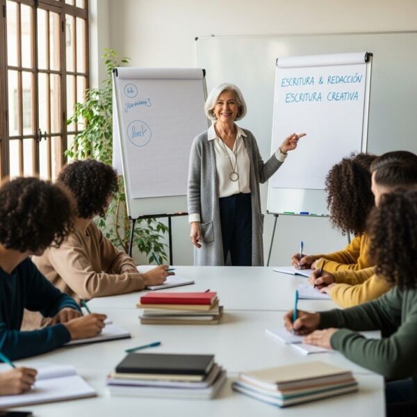 Talleres y charlas presenciales sobre redacción y escritura creativa.
